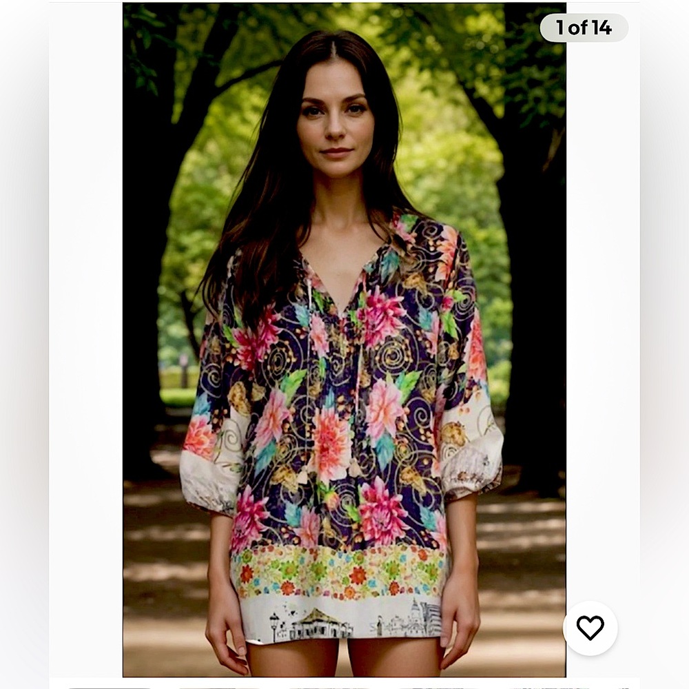 Johnny Was Uptown Claire Floral Print Tunic
100% Silk Multi Color Size L